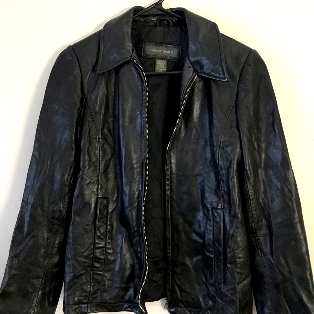 Womens banana Republic black leather jacket size Xsmall